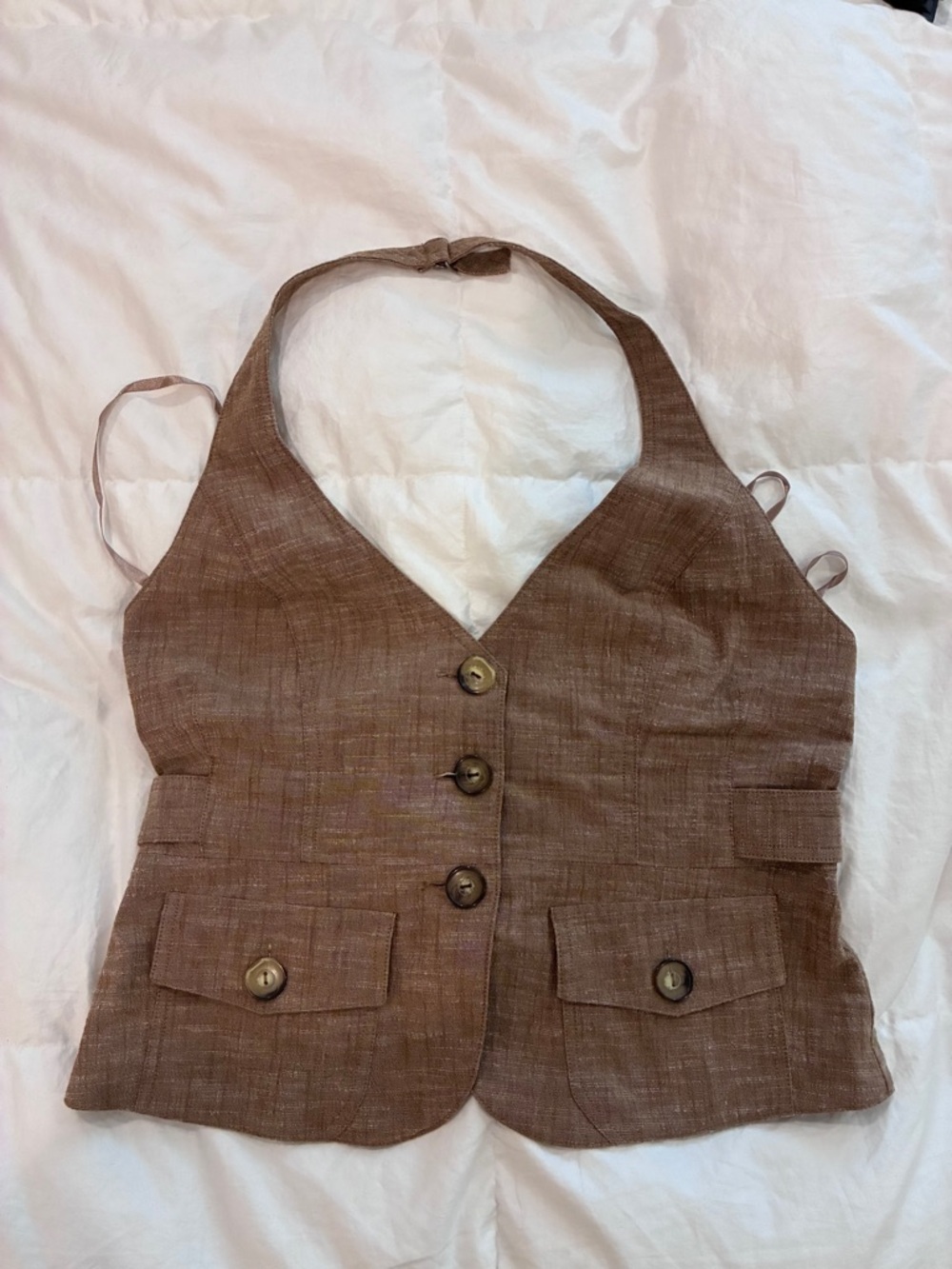 BCX‎ Brown Halter Vest with Button-Front